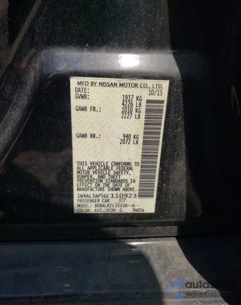2016 Nissan Altima 2.5 z USA, uszkodzony, nr VIN 1N4AL3AP5GC110923